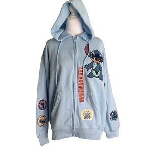 NWT Disney Baby Blue Stitch Hoodie for Women XL Zip Front Casual Cozy Quirky